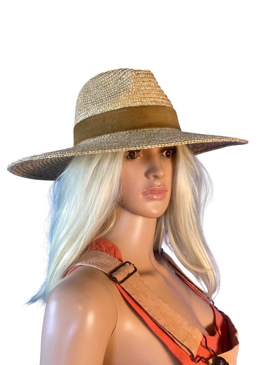 NWT Gigi Pip Isla Straw Fedora Hat S/M 57cm Adjustable Wide Brim Band MSRP$102 - Picture 6 of 17
